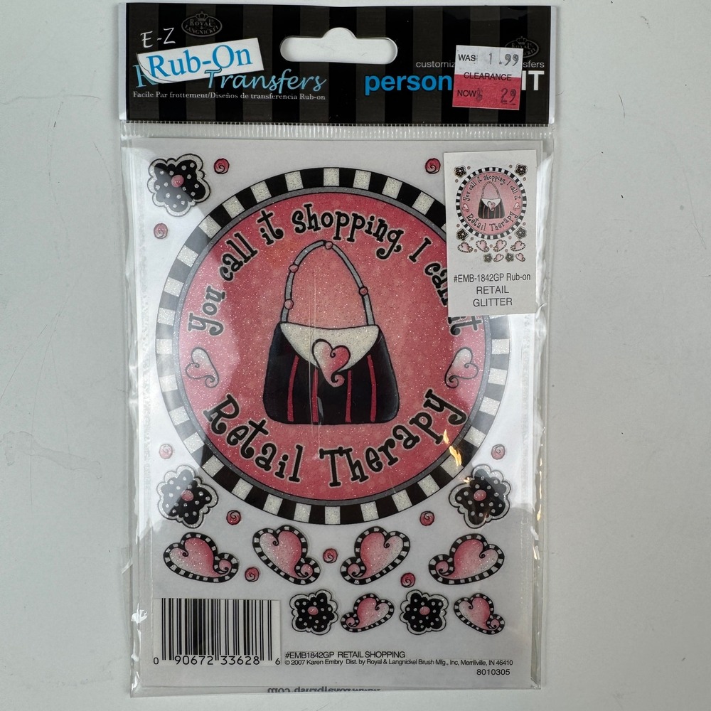 Vintage Rub-On Transfers Stickers Pink NWT Retail Therapy Glitter Scrapbook 2007
